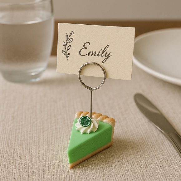 Key Lime Pie Place Card Holders - Set of 2 Hand-Sculpted Table Decor - Name Card - Picture 3 of 13